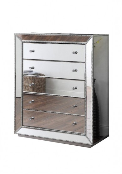 Calum Mirrored Chest 5 Drawer W90